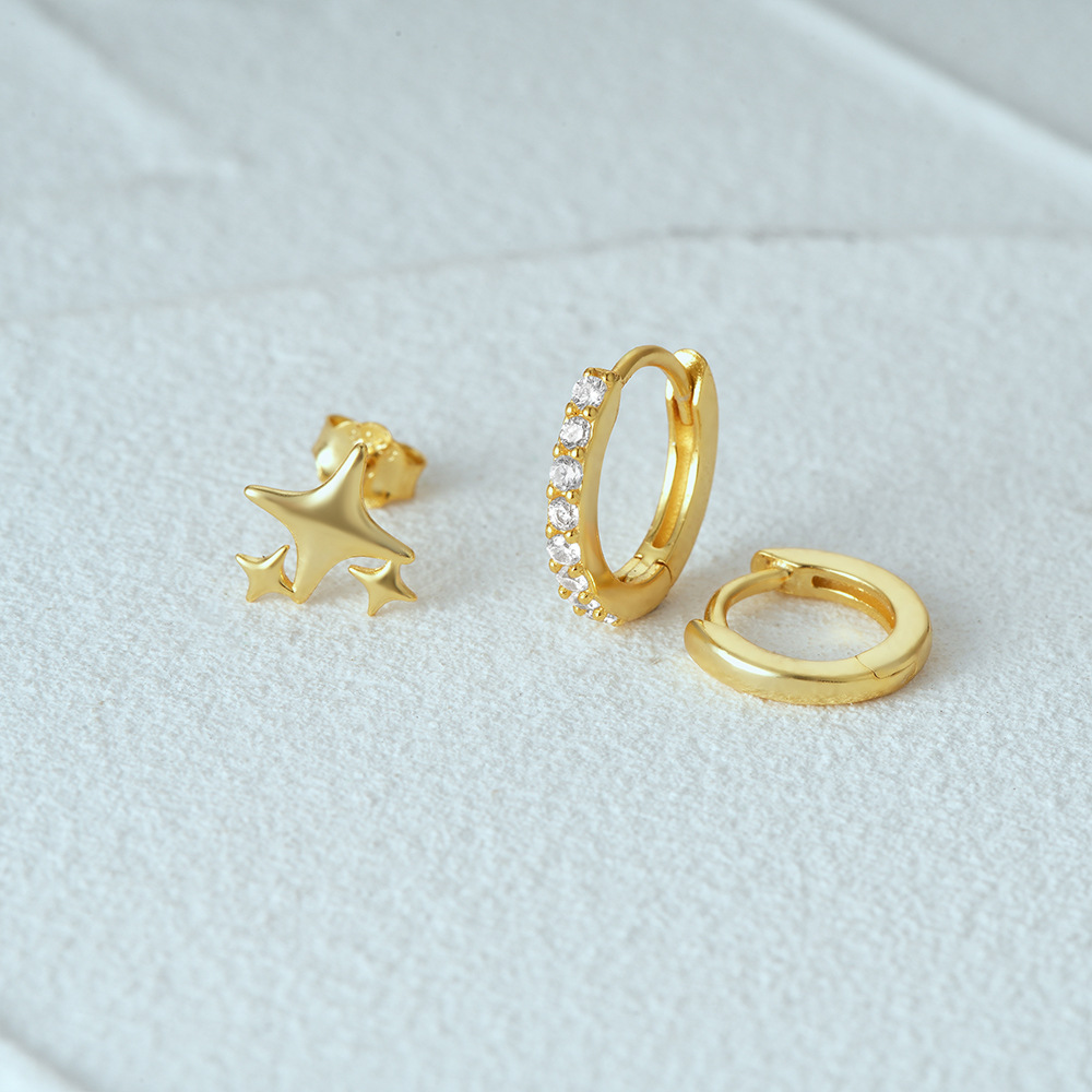 3g Weight Hoop Earrings, Ear Studs Classification 1 Set Quantity Daily Occasion 925 Sterling Silver Material Star, Butterfly Pattern Women's Gender Plating Design Simple Style Style 1 Set 925 Sterling Silver Star Butterfly Hoop Earrings Ear Studs 48