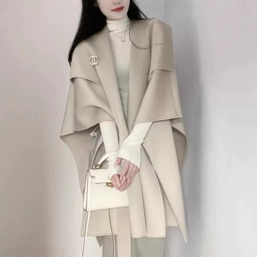 Ленивая накидка-пальто "Шикарное без усилий" осенне-зимнее кашемировое двухстороннее твидовое пальто женское