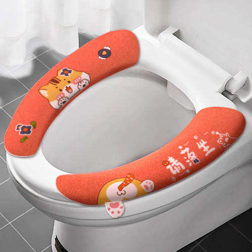 Wholesale cartoon toilet seat with handle, winter warm toilet seat cover, environmentally friendly TPE adhesive style, independent packaging, direct sales