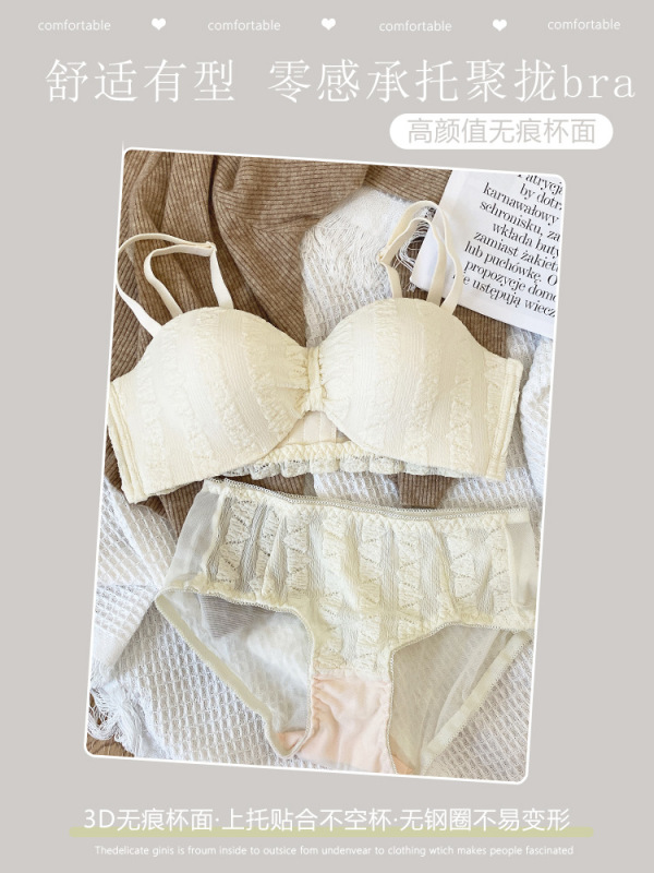 原版夏季珍妮仙女风薄款套装内衣女聚拢少女纯欲蕾丝美背文胸|undefined