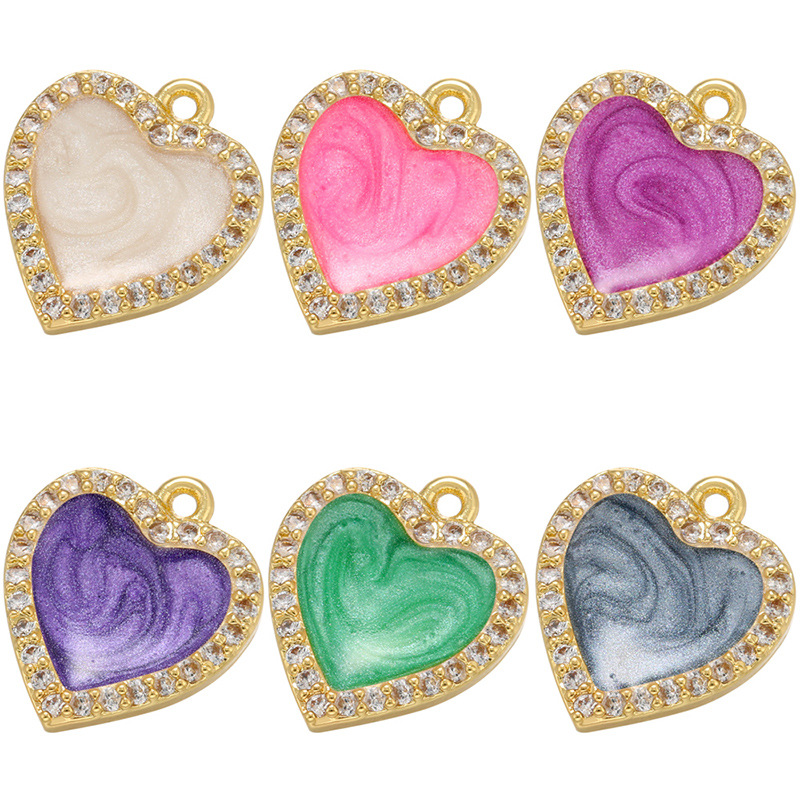 Micro-inlaid Zircon Heart-shaped Oil Drop Copper Pendant Wholesale Nihaojewelry display picture 1