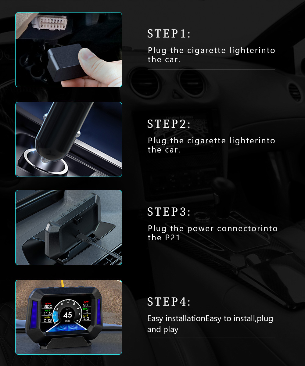 Weiying P21 Head-Up Display Portable In-Car Hud Multi-Function Driving Computer with Inclinometer and Speedometer
