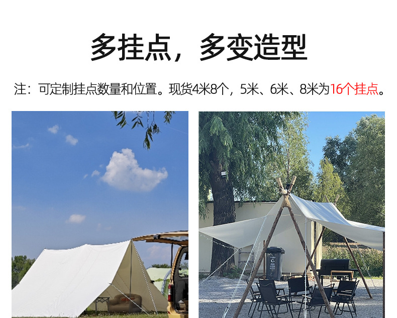Multi-Hanging Point Black Vinyl Tarp for Outdoor Camping, Sunshade, Sun Protection, Large Size Tent Cover, Thickened to Resist Heavy Rain