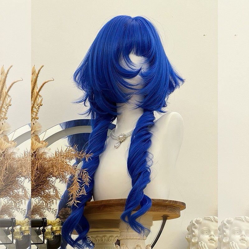 Lolita Blue Jellyfish-Style Wig, Gothic Subculture, Long Curly Bangs, Unique Sweet and Cool Jk Full Wig Lolita Blue Jellyfish-Style Wig, Gothic Subculture, Long Curly Bangs, Unique Sweet and Cool Jk Full Wig