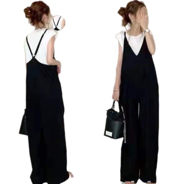 国境を越えた連体ズボンの対外貿易2024夏の新型日系女装吊り下げズボンの純色のカジュアルなゆるいズボン|undefined