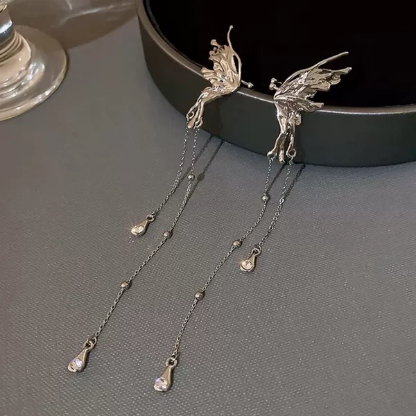 Super Fairy Butterfly Tassel Zircon Ear Bone Clip Fashion Versatile Non-Pierced Ear Clip Cool Style Earrings for Women