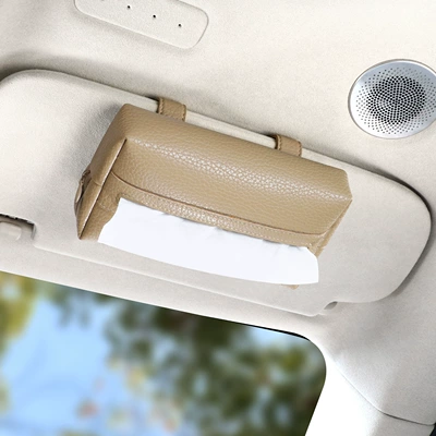 Car tissue box/set Simple Sun Visor Tissue Box - milk-tea-color-clip-style