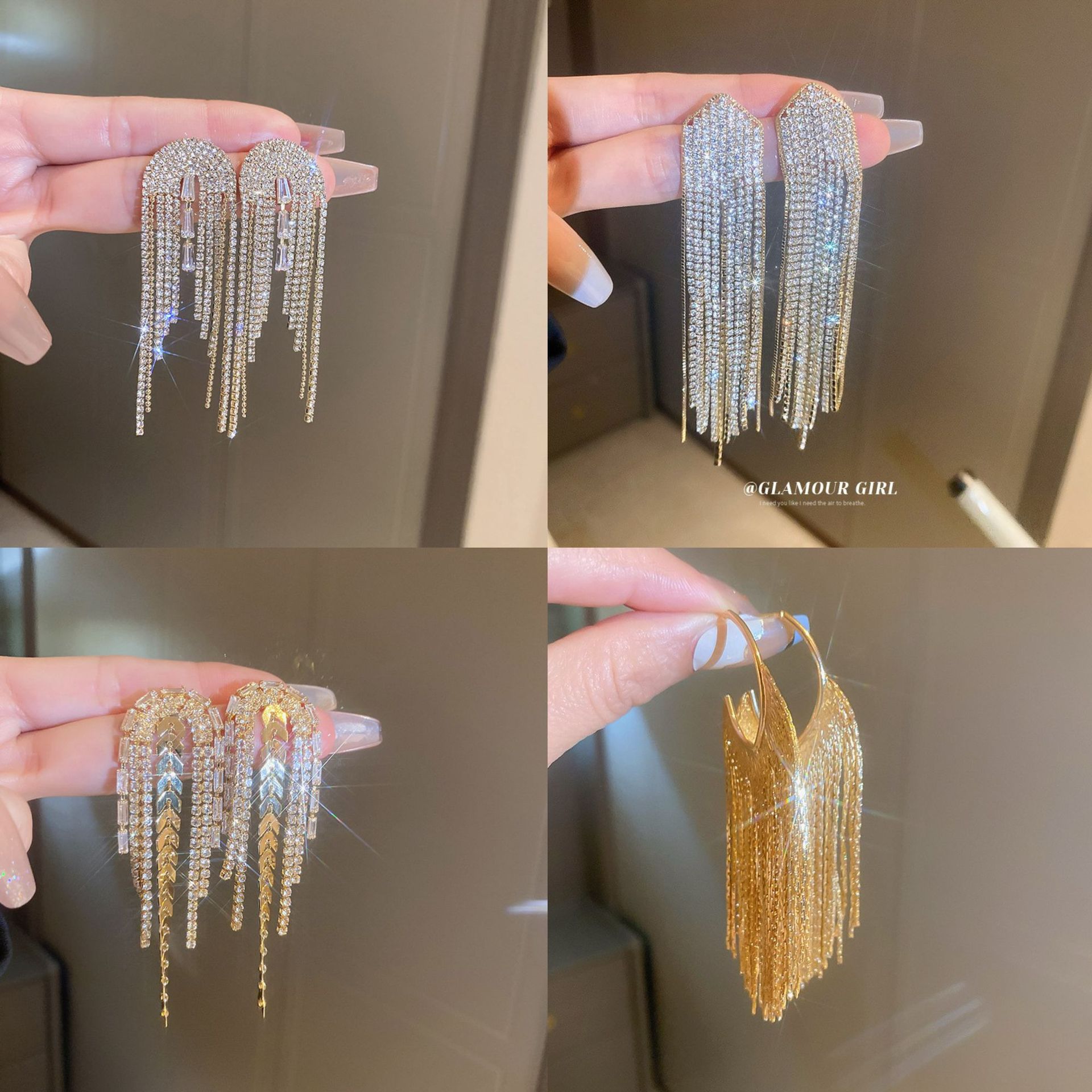 Pendientes de borla de hoja de circón largo de viento de metal con aguja de plata Pendientes de moda exquisita Pendientes de lujo ligero de viento frío