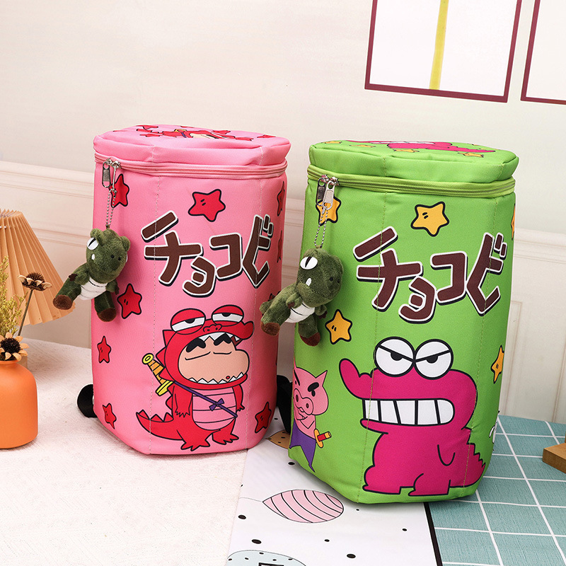 New Cute School Bag Crayon Shin-Chan Little Crocodile Box Large Capacity Stereo Bucket Bag Backpack Racket Bag Trendy Back