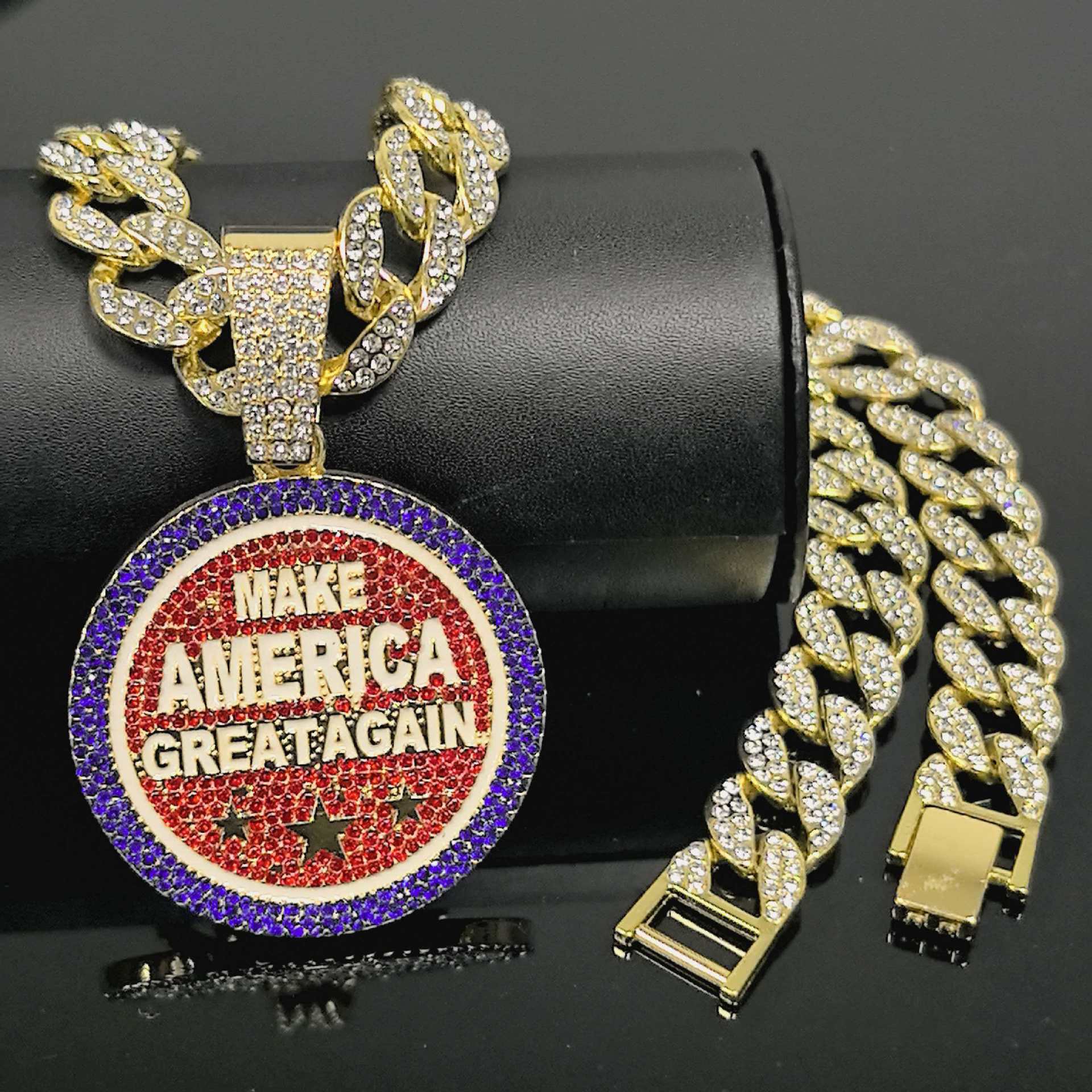 Colgante de diamante completo colgante de cadena hip-hop cubana europea y americana MAKE AMERICA GRE colgante de letras