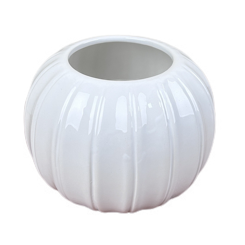 Jarraje de calabaza grande jarrón de flores de cerámica jarrón blanco flor de sala de estar decoración de flores falsas estilo europeo moderno