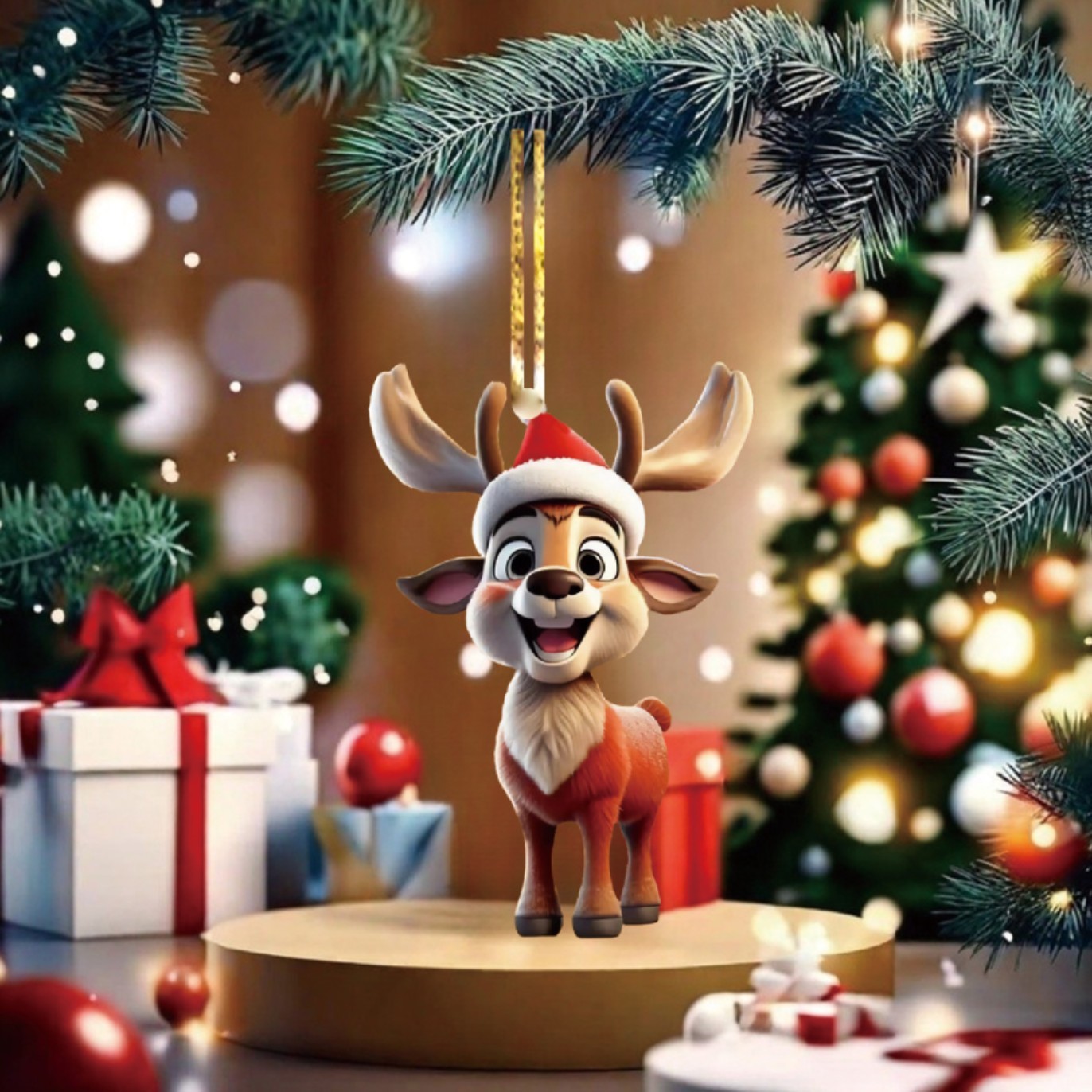 Navidad acrílico 2D encantador ciervo decoración de automóviles colgante árbol de Navidad colgar joyas