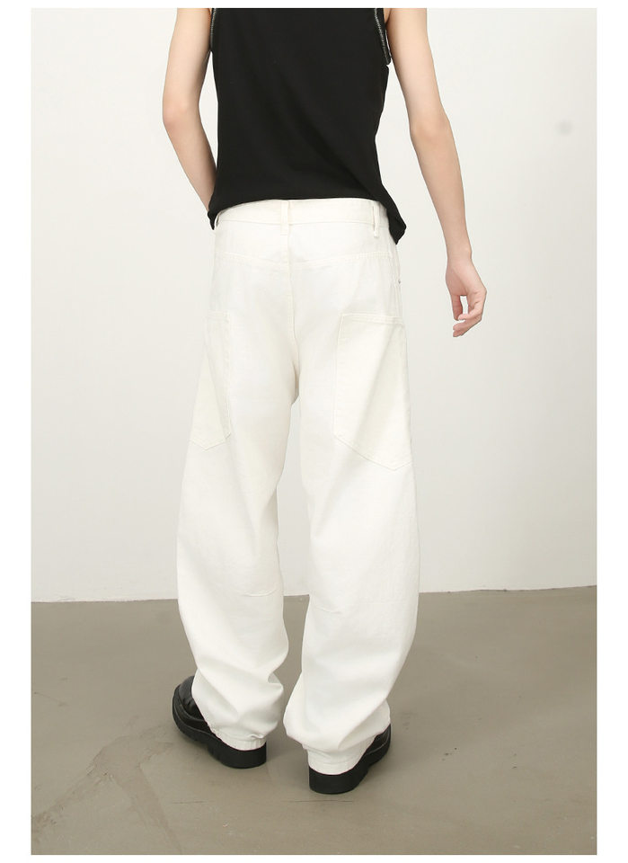 Quần jean nam ống rộng phong cách đường phố retro, nhiều túi hộp, dáng lỏng lẻo — Denim đen, Trắng, màu hồng, màu xanh chi tiết 19
