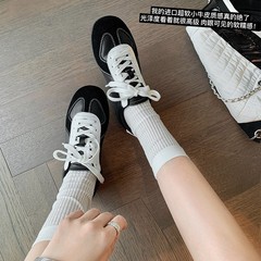 【葡萄妈】棉花德训~进口软羊皮3cm增高薄底休闲德训鞋女阿甘鞋