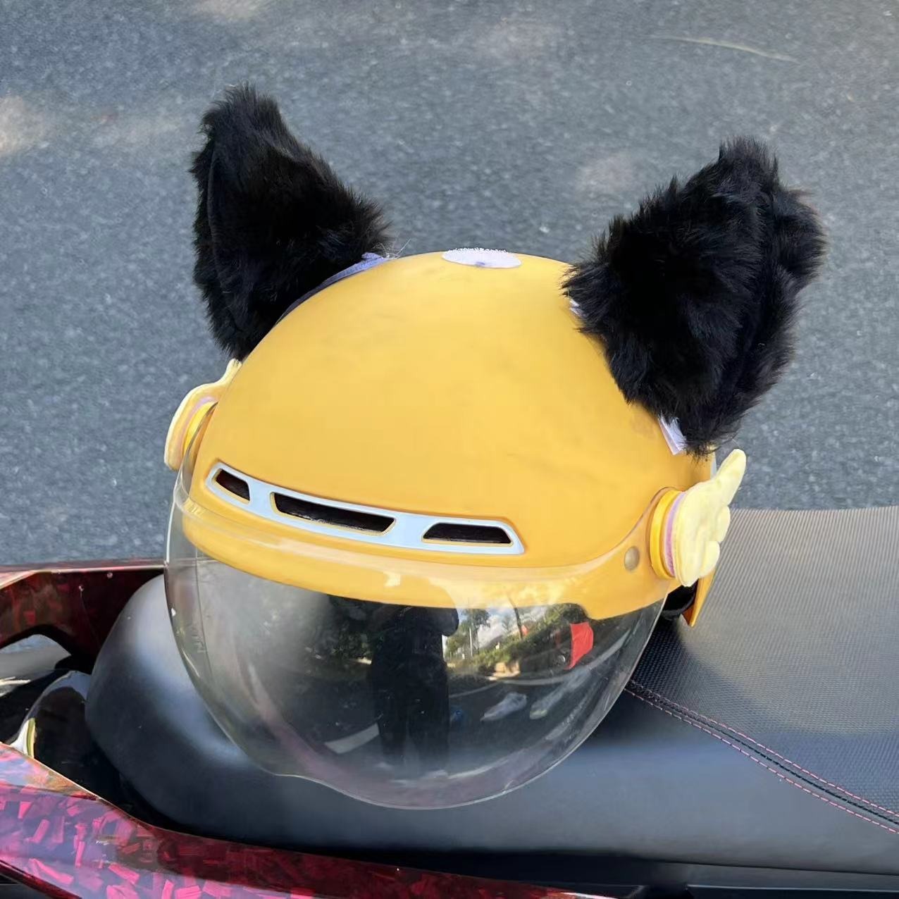 Auto Parts and Accessories: Diàndòngchē Car Helmet Garfield Personality - pure-black-ears-a-pair