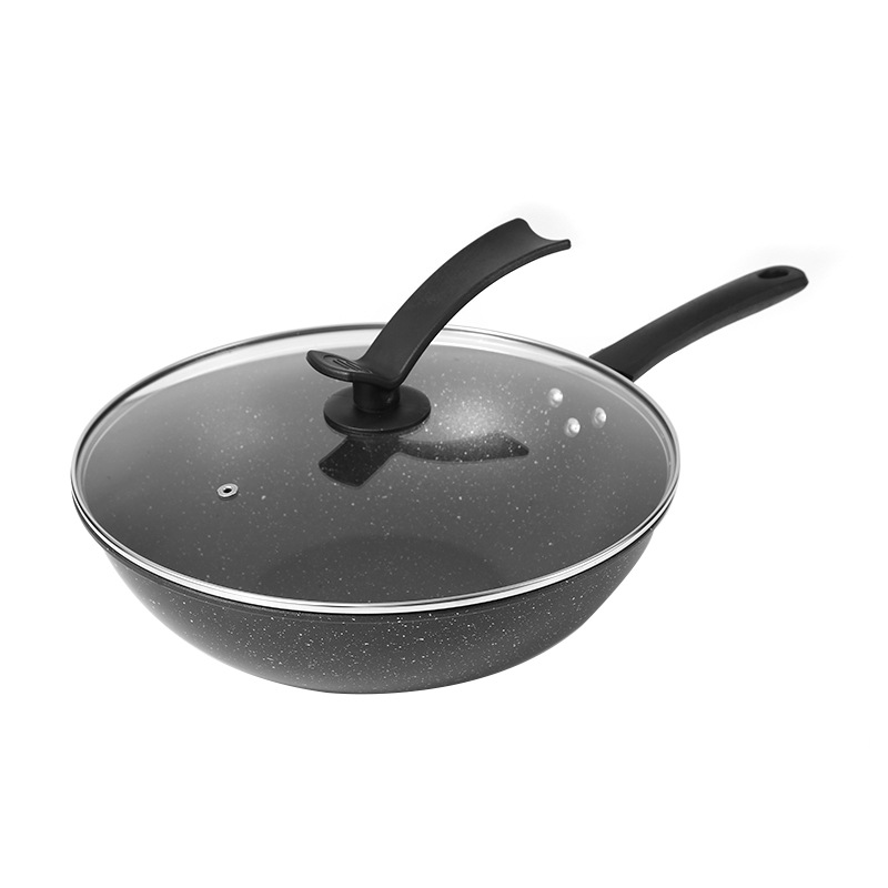Non-stick skillet with a flat bottom, suitable for induction cooktops, gas stoves, and electric cookers, for stir-frying without smoke, household iron wok, wholesale