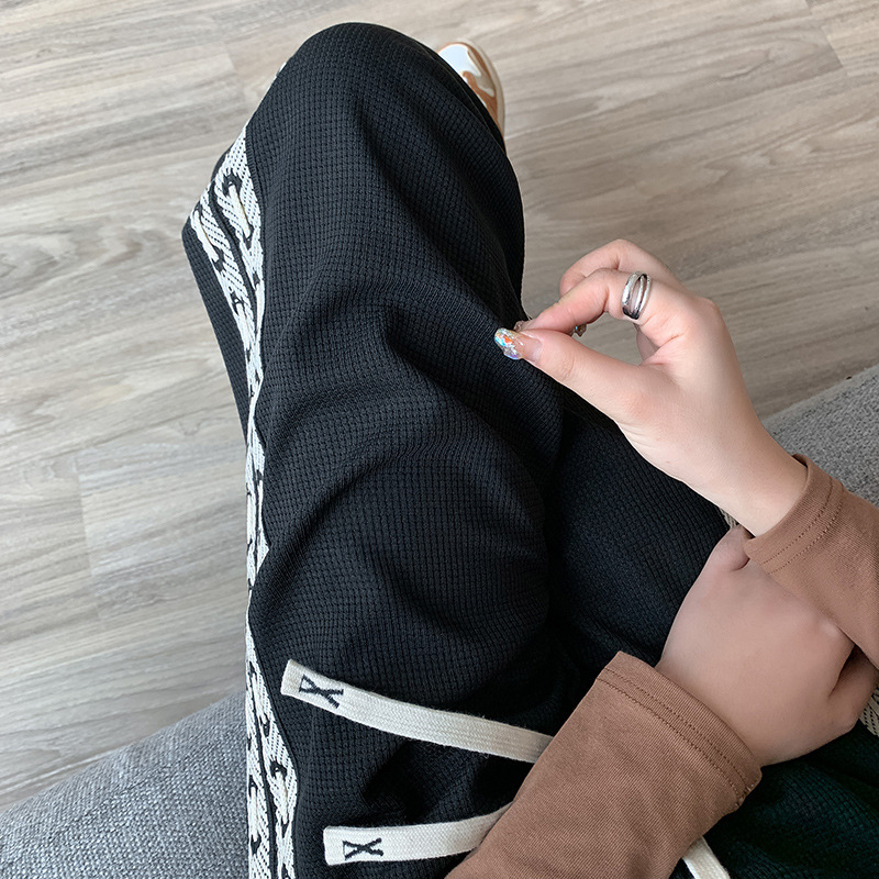 Waffle special pull-up bar sports pants for women Spring and Autumn 2024 New loose straight pants slim casual pants Waffle special pull-up bar sports pants for women Spring and Autumn 2024 New loose straight pants slim casual pants