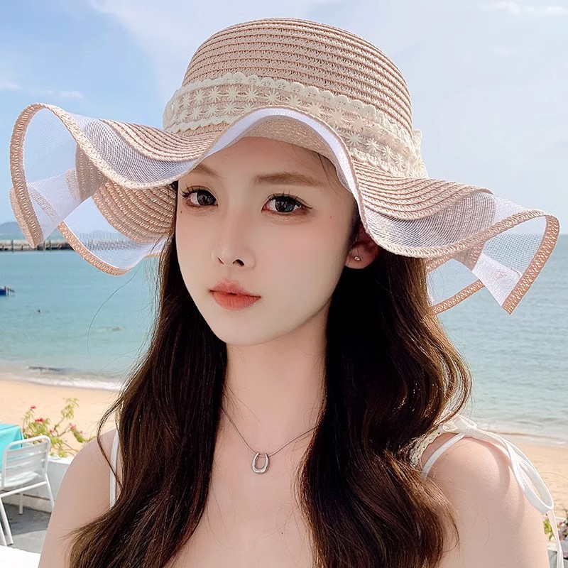 太陽帽子女夏季新款防曬草帽紫外線休閒沙灘帽海邊出遊優雅遮陽帽
