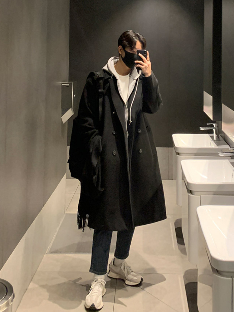 ASCLO diseño de nicho de hombre de longitud media guapo abrigo de lana estilo coreano de moda gabardina engrosada de doble botonadura