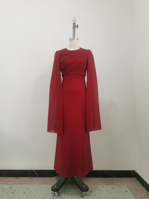 2025 New European And American Cro-Border Trade Women's Clothing Patchwork Chiffon Flared Sleeve Long Elegant Slim_ecoleips.com