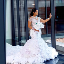 外贸亚马逊蕾丝拖尾婚纱跨境新款新娘结婚婚纱旅拍写真气质礼服裙