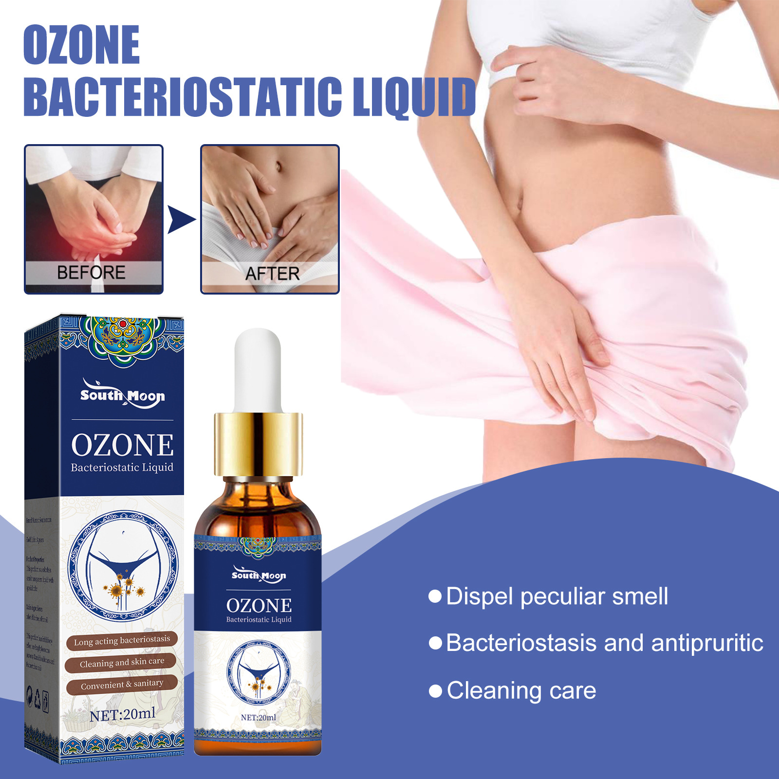 Le liquide de soin pour le corps pour femmes South Moon est une solution nettoyante pour la peau douce, non irritante et inodore pour les femmes._voghion.com