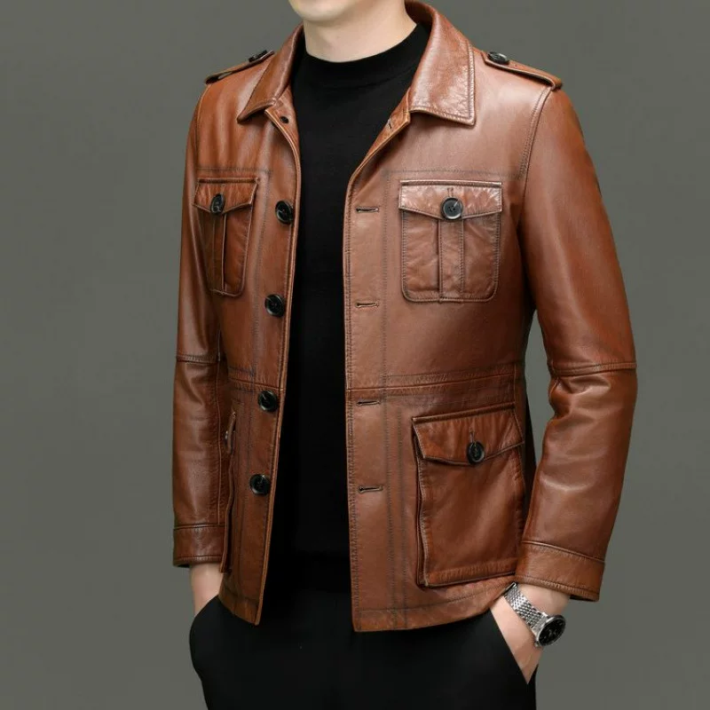 Кожаная демисезонная куртка, натуральная кожа, размеры L–6XL