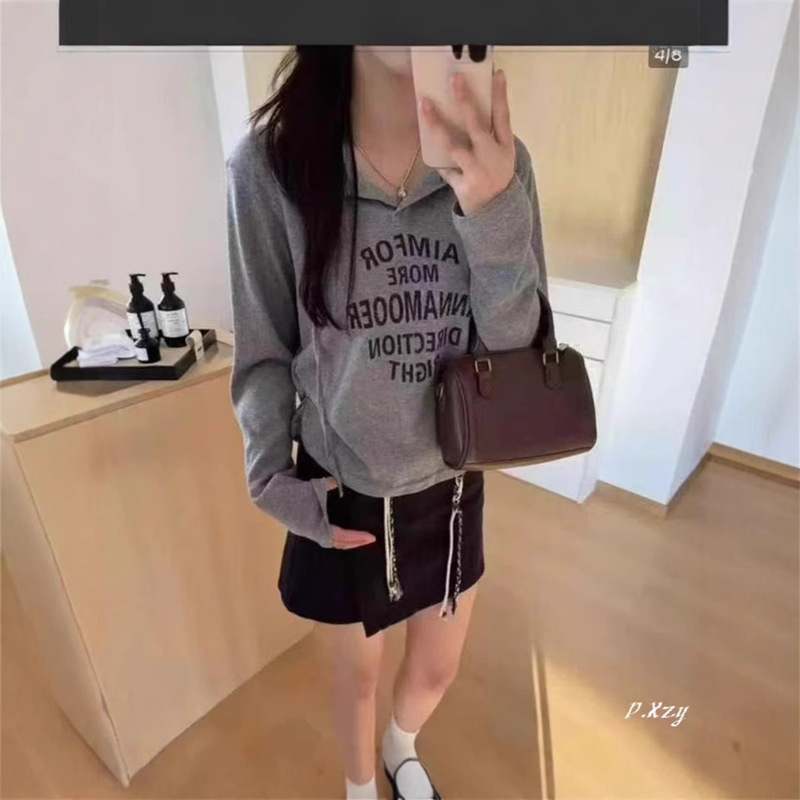 013 秋季新款百搭休闲多排字母大码连帽女式T恤长袖薄棉打底衫女|undefined