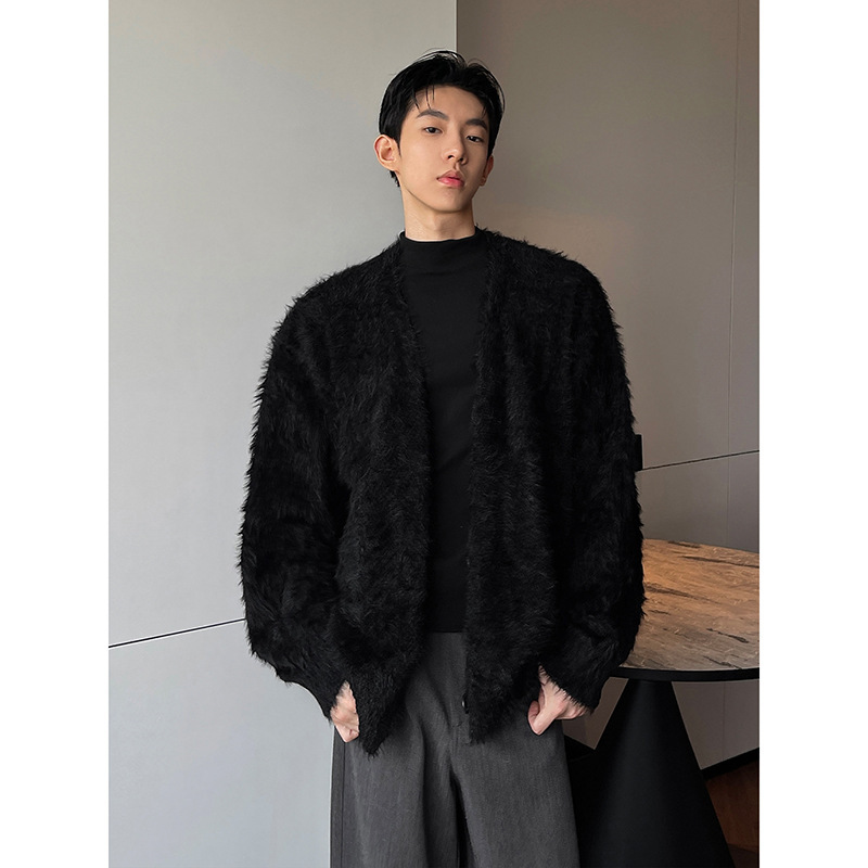 毛绒柔软舒适简约开衫毛衣巴黎街头时尚高级感潮搭男士休闲潮上衣|undefined