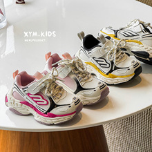 2026年春季新款儿童时尚潮流字母撞色厚底老爹鞋