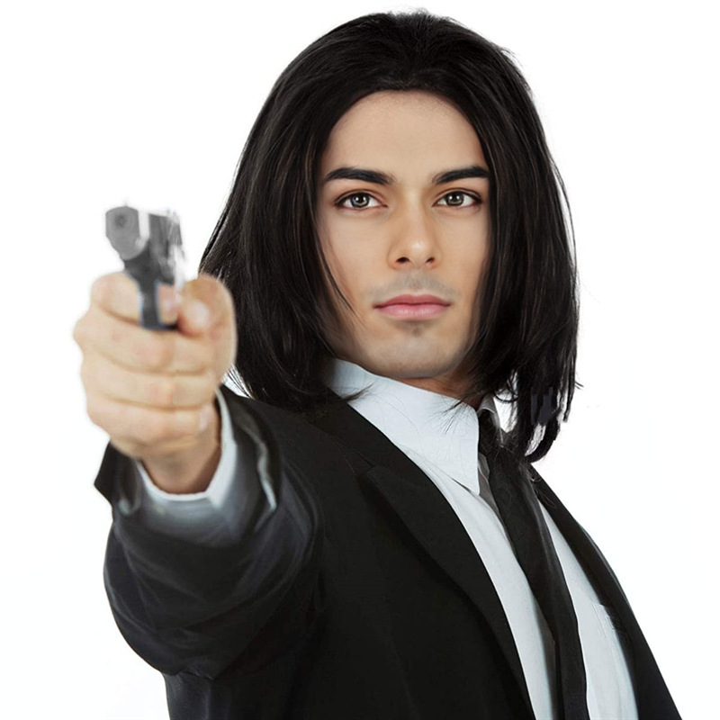 AliExpress Wig Men's Mid Short Straight Hair cosplay Vincent Vega Stage Performance Props Hairstyle