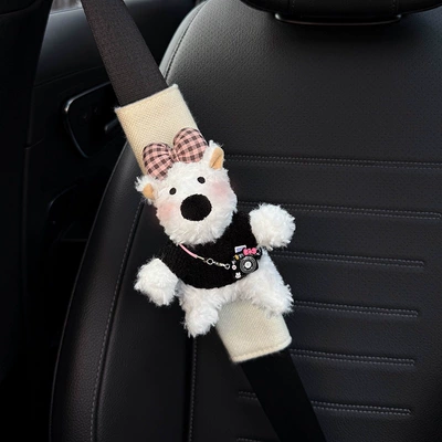 Shoulder Pads, Cute Protective Covers, Car: Seat belt shoulder pad - camera-checkered-black-sweater-west-highland-fabric-shoulder-pads