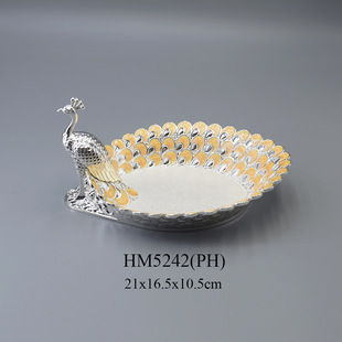German silver-zinc alloy plate with peacock design, exquisite glue wedding gift return gift, dried fruit candy dish