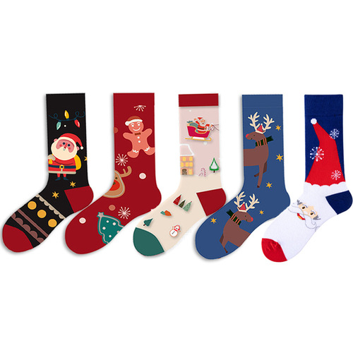 Christmas socks festive socks tall cotton Santa Claus snowman Christmas tree stockings autumn and winter socks