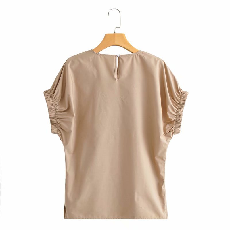 solid color round neck elastic short-sleeved T-shirt NSAM42064