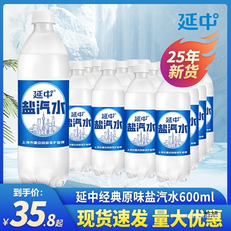 25年新货延中盐汽水600ml*20瓶整箱价老上海含气盐汽水解渴饮料