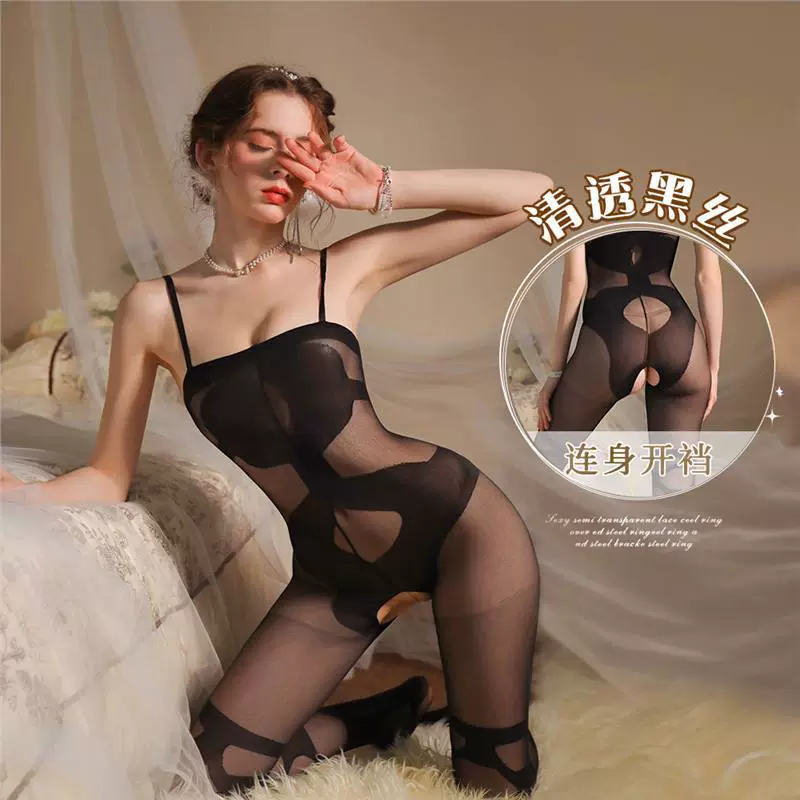 Прозрачный жаккардовый комбинезон с открытым шагом (Langpinheng) женский, one size, чёрный