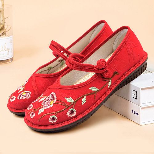 Old Beijing Cotton Shoes for Women  Spring New Linen Breathable Hanfu Shoes with Polyurethane Soft Sole, Ethnic Style Embroidered Shoes