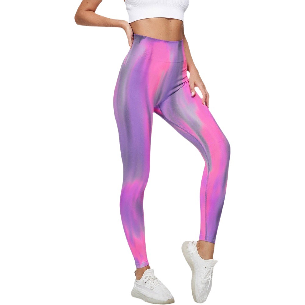 Nueva cintura alta fitness deportes yoga pantalones desgaste exterior cadera levantamiento polainas corbata teñida Aurora corriendo cadera levantamiento pantalones transpirables