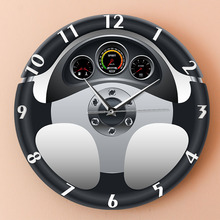金属外壳挂钟汽车方向盘造型墙钟速度仪表盘无声时钟壁钟跨境