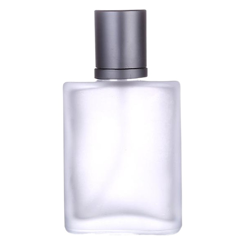 En stock suministro B002-50ML botella de vidrio esmerilado botella de spray de perfume sub-botella gris cubierta de aluminio electroquímico