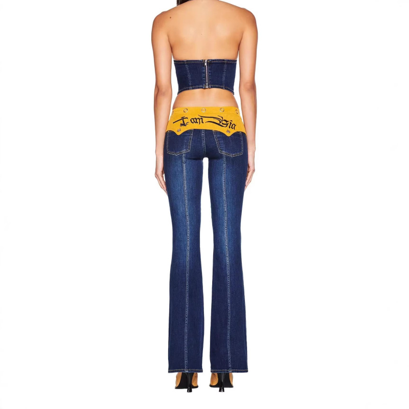 Iamgia Cross-Border European and American Foreign Trade Amazon Embroidered Jeans for Women Flared Low-Waist Y2K Denim Pants for Women