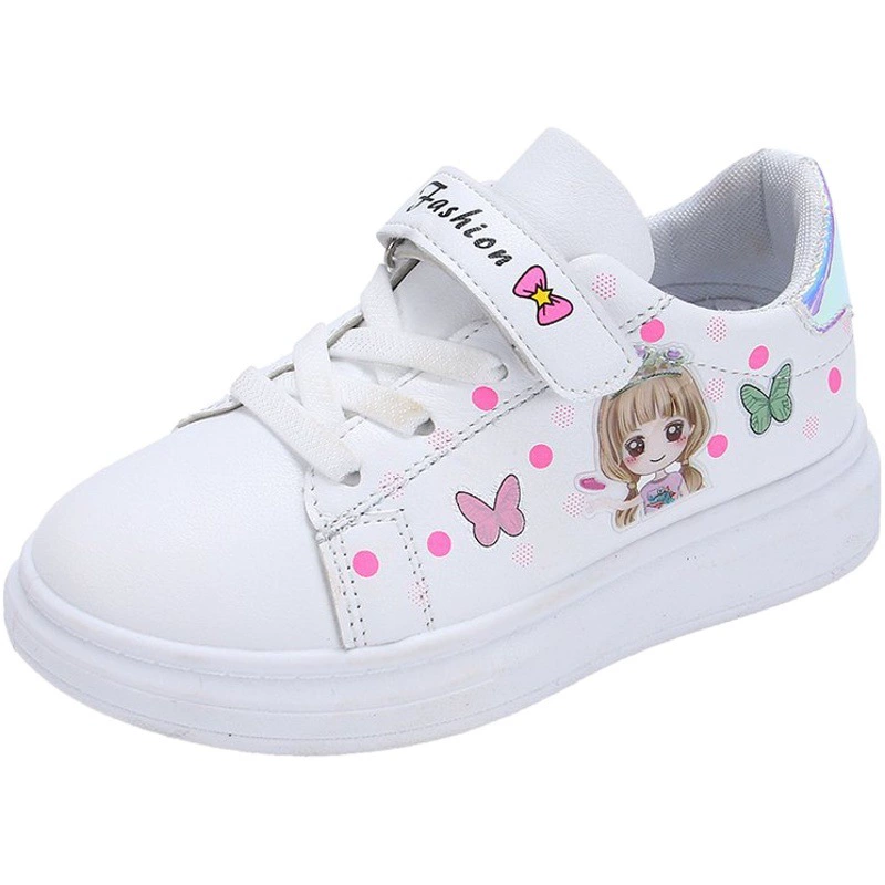 Детская Белая обувь для девочек От 3 до 12 лет повседневные кроссовки на плоской подошве для студентов, кожаные весенние кроссовки в Корейском стиле