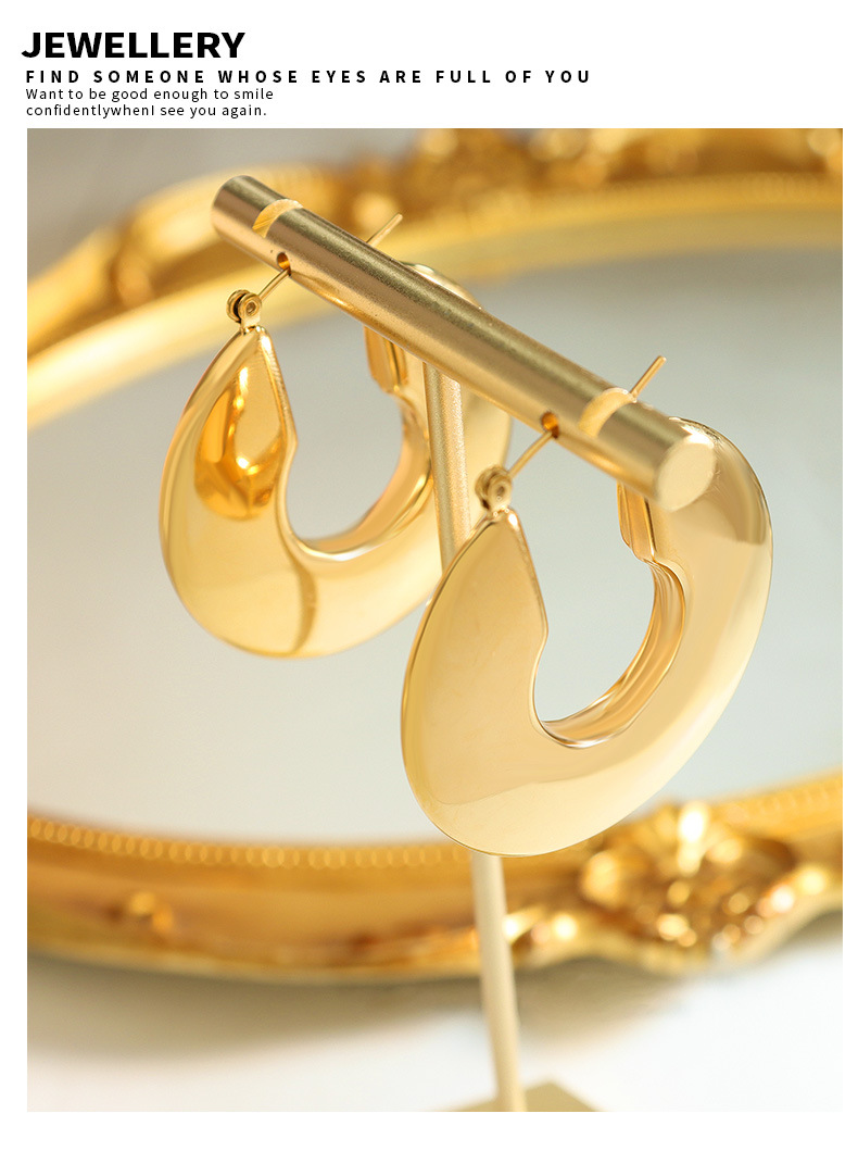 Nuovo design di nicchia dal temperamento esagerato orecchini a forma di U in acciaio inossidabile placcato oro titanio gioielli da donna_voghion.com
