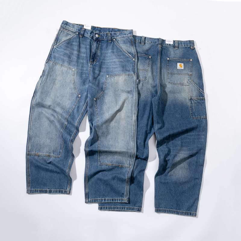 Cross-Border Carhart Wip Jeans Classic Retro Washed Vintage Double-Knee Fabric Distressed Wide-Leg Straight Workwear