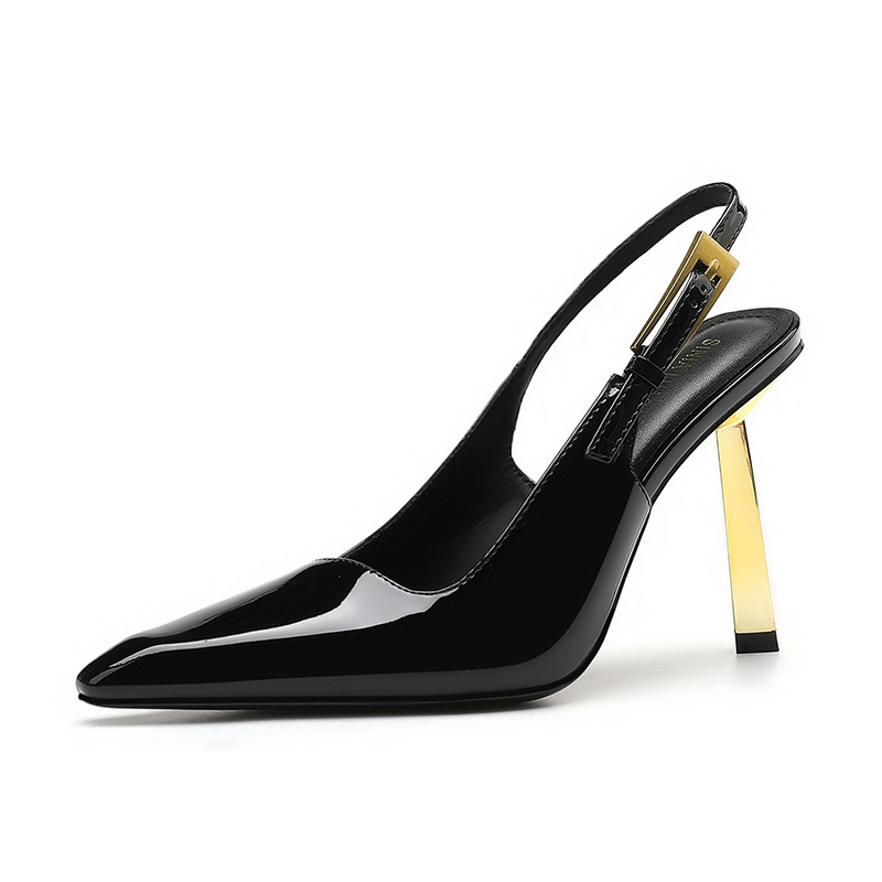 Black patent leather 9cm gold heel