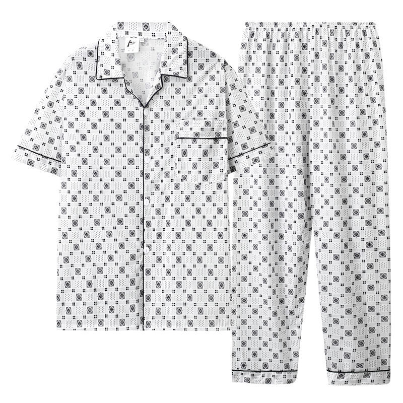 Pijamas de hombre de manga corta de verano de algodón puro ropa de hogar primavera y otoño Cardigan Pijamas de estilo Chanel DE ALTO aspecto
