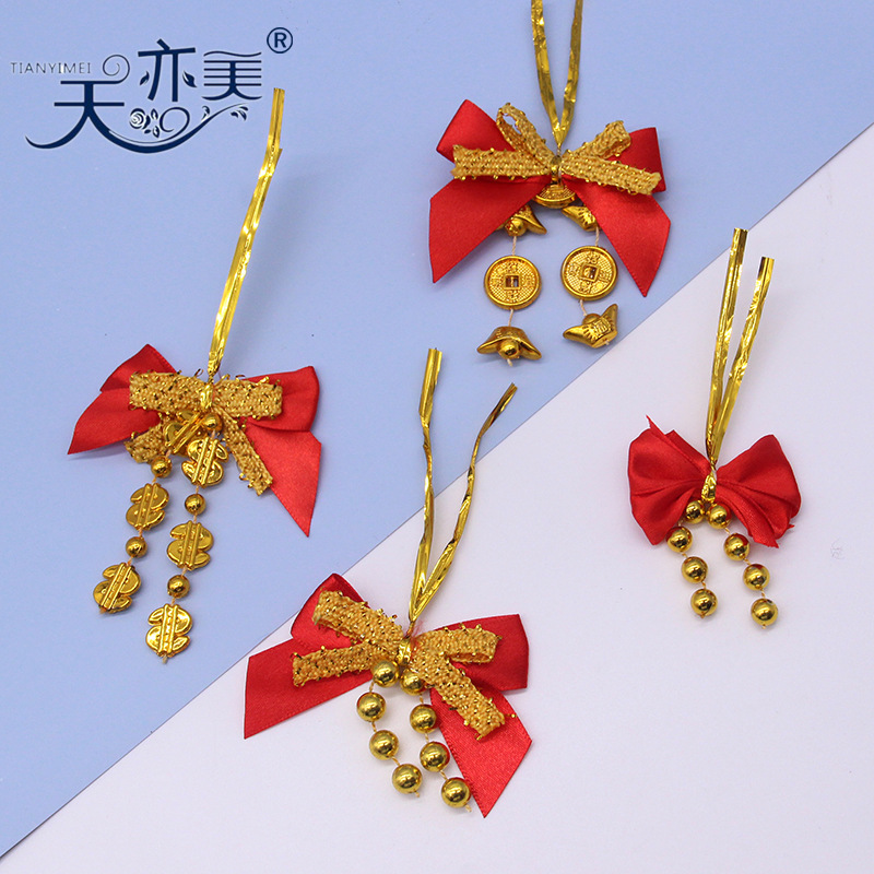 Hermosas cuentas Rojas brillantes decoración de Navidad arco regalo de Navidad colgante Lazo de la cinta