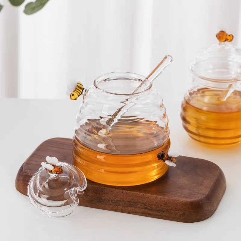 Latas de miel de vidrio transfronterizas estilo de mermelada de miel de vidrio tres piezas con barra de mezcla para el hogar ideas de miel