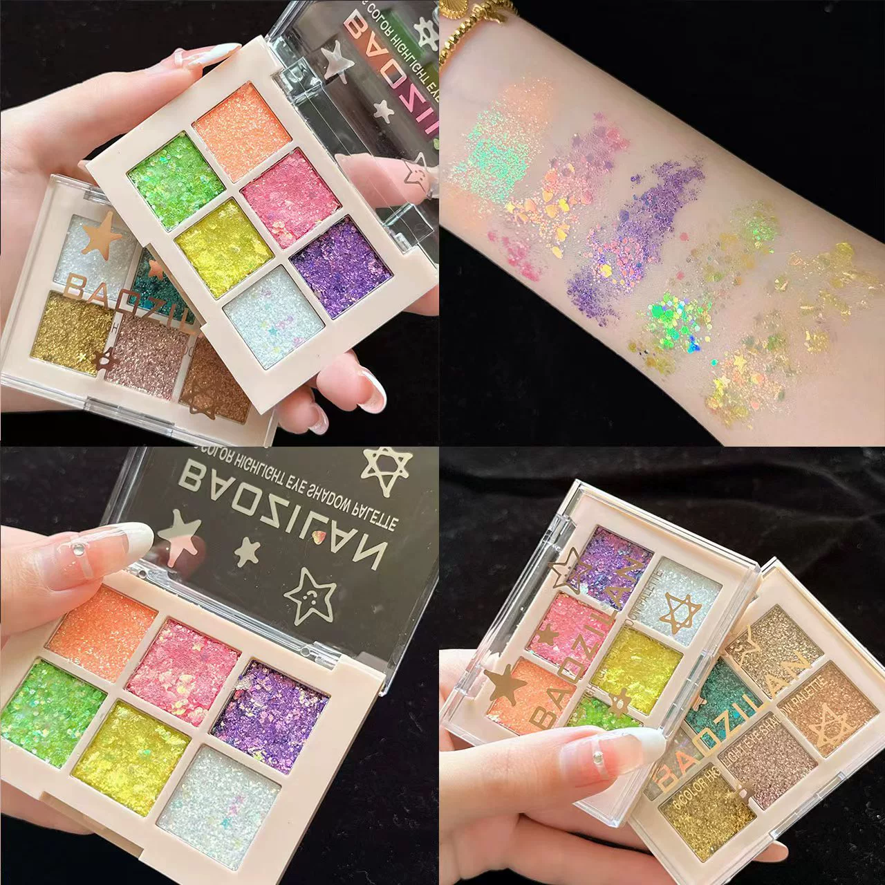 BAOZILAN П four-color бисерная глазная тени блестящая пудра гель вечеринка сценический макияж блестящая пудра тени палитра кросс-бордер